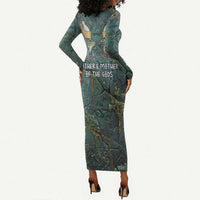 Nun and Naunet Egyptian Long Sleeve Bodycon Dress Serpent Abyss Design Primordial Gods of Ancient Waters