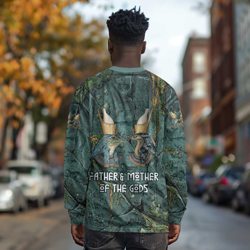 Nun and Naunet Egyptian Long Sleeve Shirt Serpent Abyss Design Primordial Gods of Ancient Waters