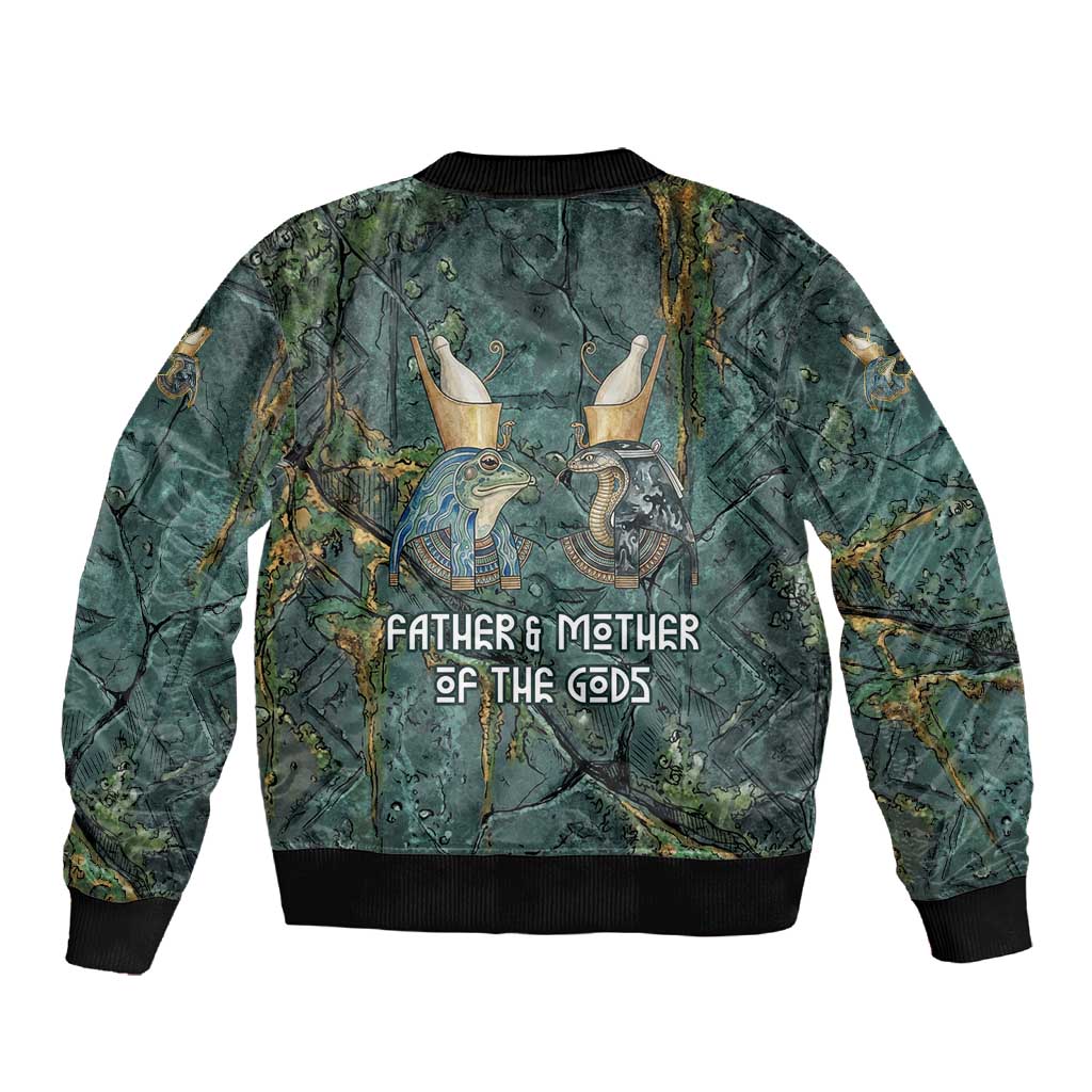 Nun and Naunet Egyptian Sleeve Zip Bomber Jacket Serpent Abyss Design Primordial Gods of Ancient Waters