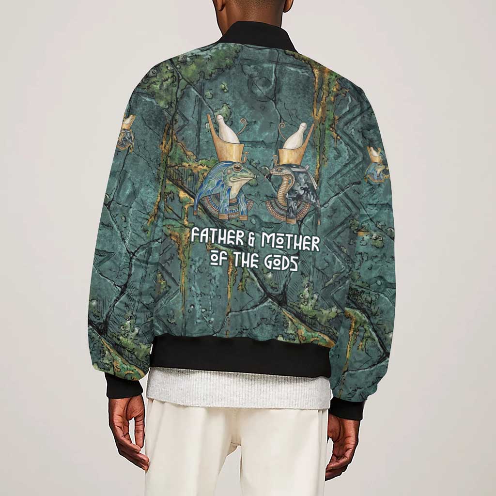 Nun and Naunet Egyptian Sleeve Zip Bomber Jacket Serpent Abyss Design Primordial Gods of Ancient Waters