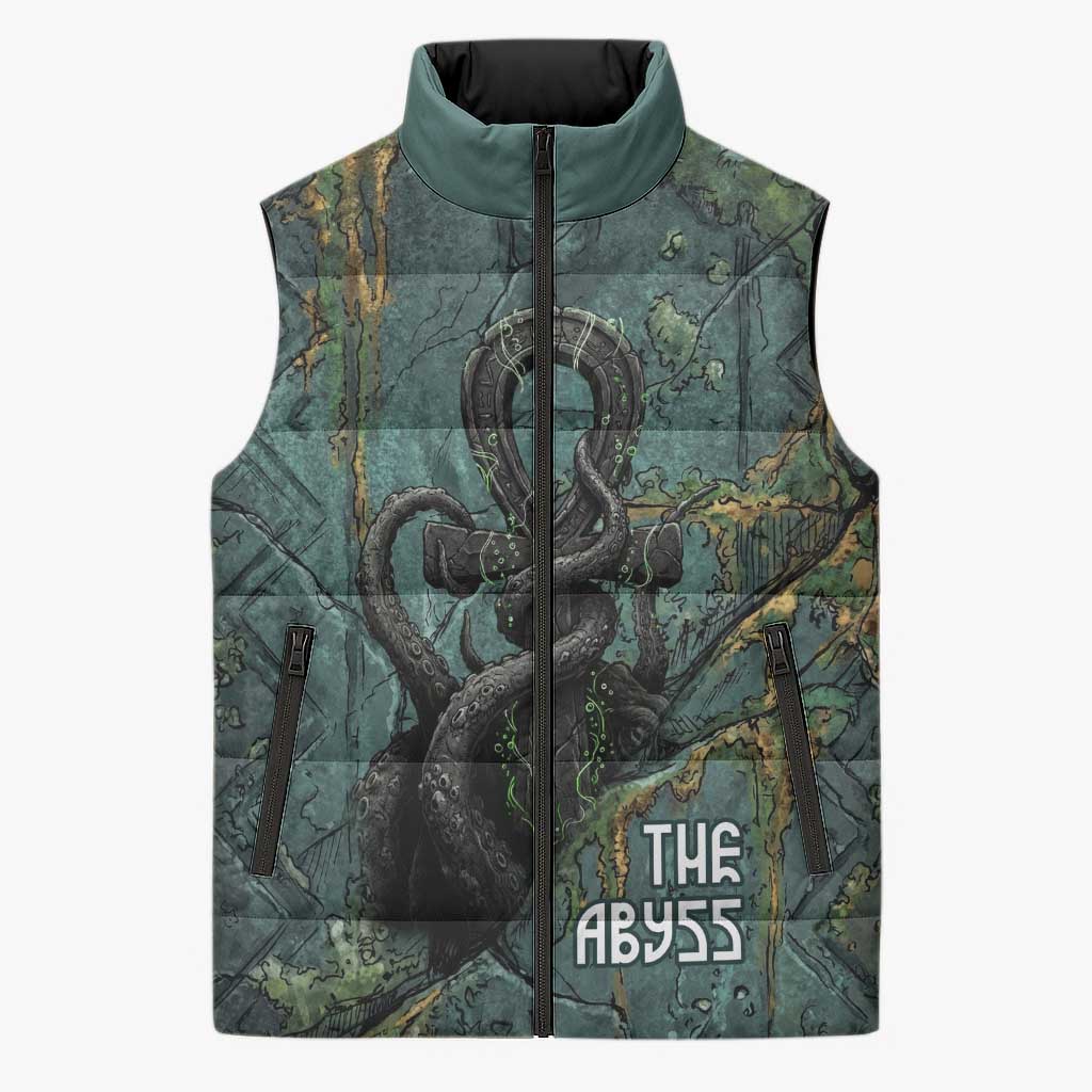Nun and Naunet Egyptian Sleeveless Puffer Jacket Serpent Abyss Design Primordial Gods of Ancient Waters