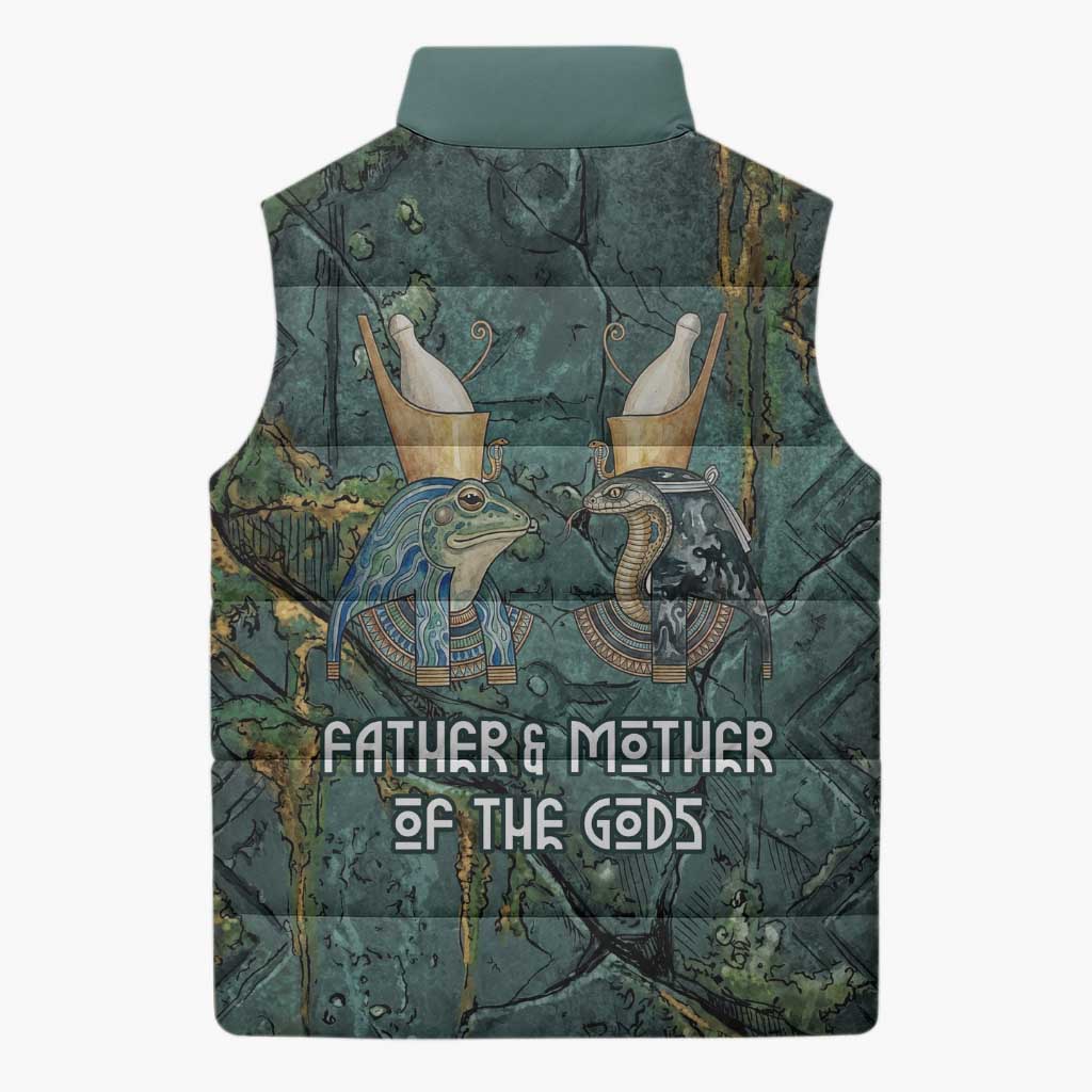 Nun and Naunet Egyptian Sleeveless Puffer Jacket Serpent Abyss Design Primordial Gods of Ancient Waters