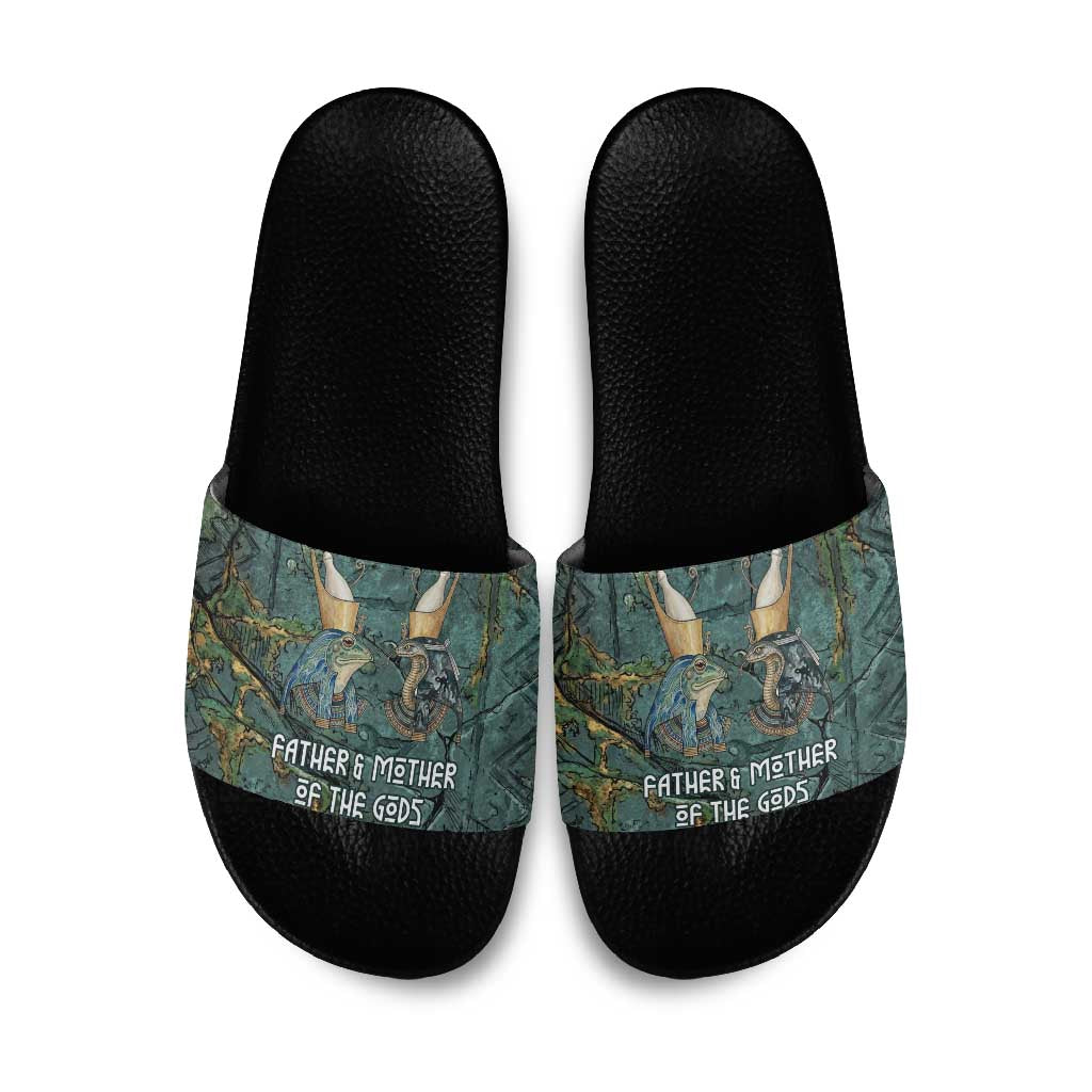 Nun and Naunet Egyptian Slide Sandals Serpent Abyss Design Primordial Gods of Ancient Waters