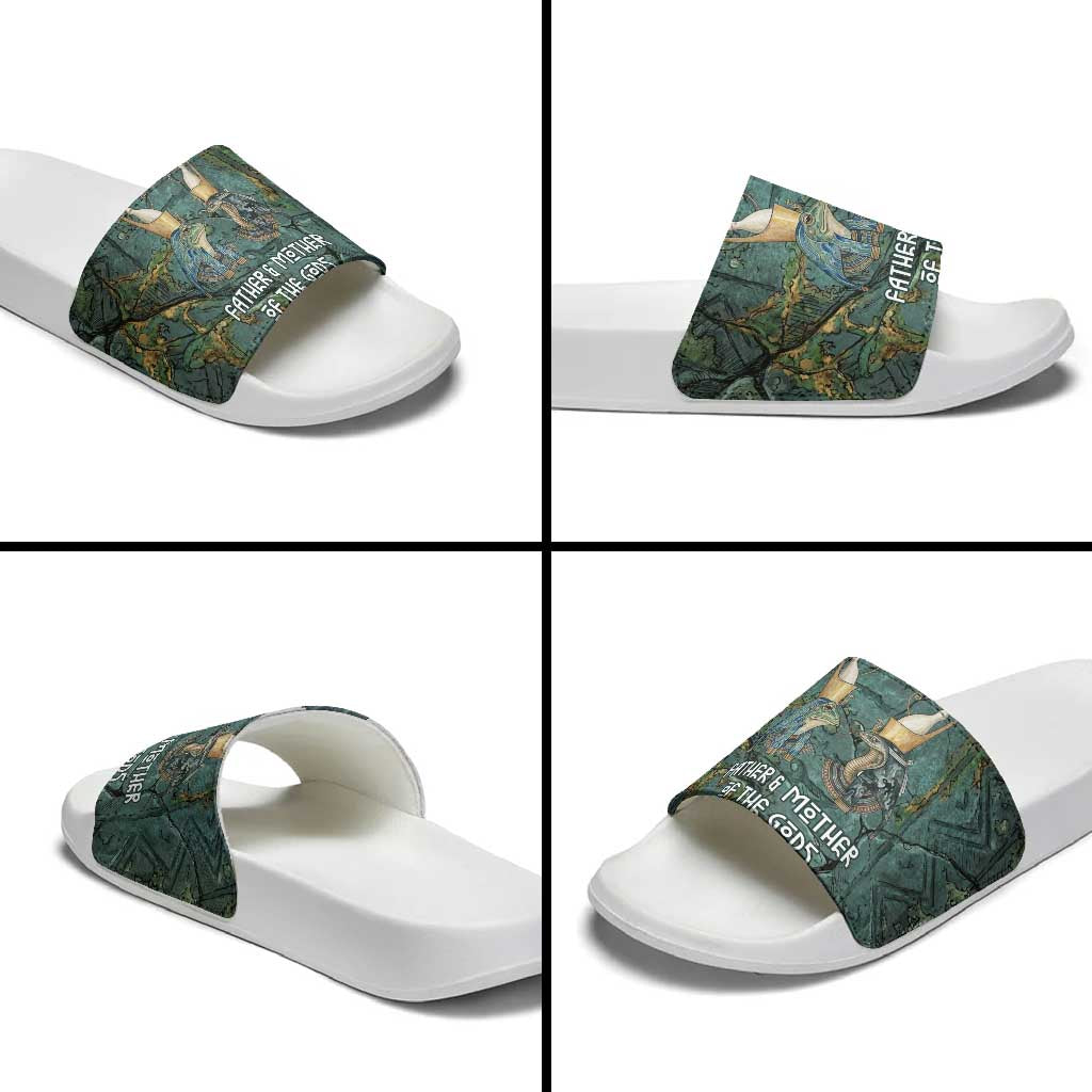 Nun and Naunet Egyptian Slide Sandals Serpent Abyss Design Primordial Gods of Ancient Waters