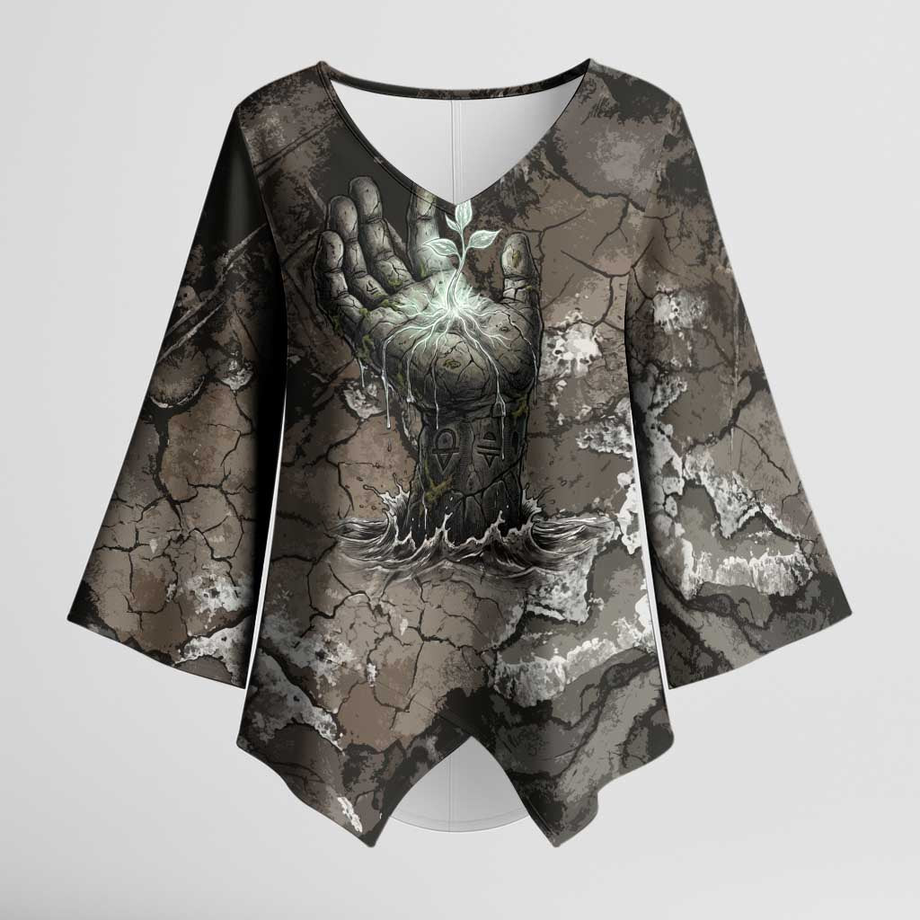 Tatenen Kimono Sleeve Blouse Rising Hand Design Egyptian God of Creation and Earth Emergence