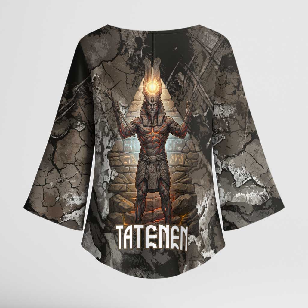 Tatenen Kimono Sleeve Blouse Rising Hand Design Egyptian God of Creation and Earth Emergence