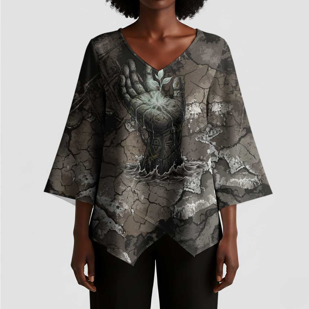 Tatenen Kimono Sleeve Blouse Rising Hand Design Egyptian God of Creation and Earth Emergence