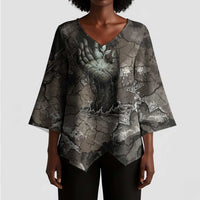 Tatenen Kimono Sleeve Blouse Rising Hand Design Egyptian God of Creation and Earth Emergence