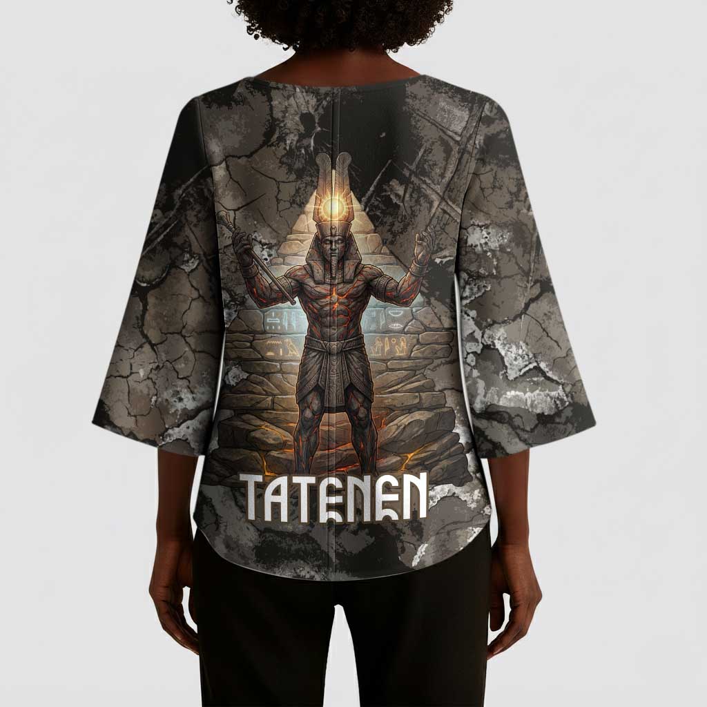 Tatenen Kimono Sleeve Blouse Rising Hand Design Egyptian God of Creation and Earth Emergence