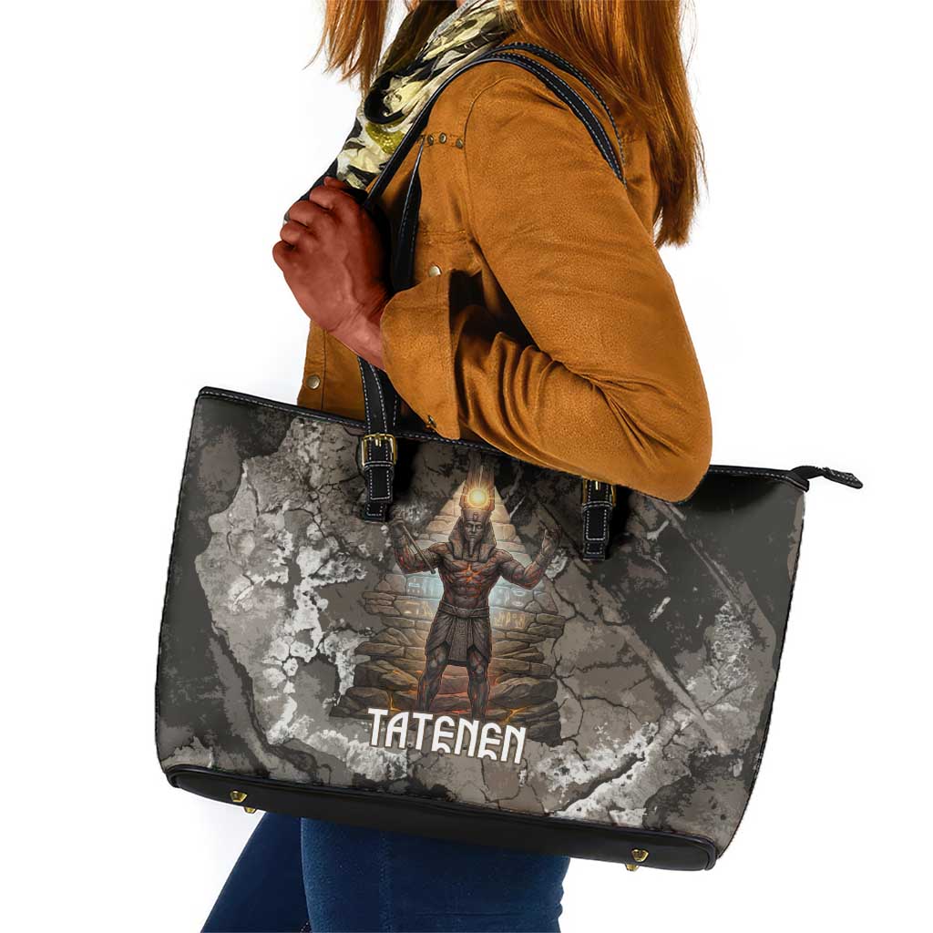 Tatenen Leather Tote Bag Rising Hand Design Egyptian God of Creation and Earth Emergence