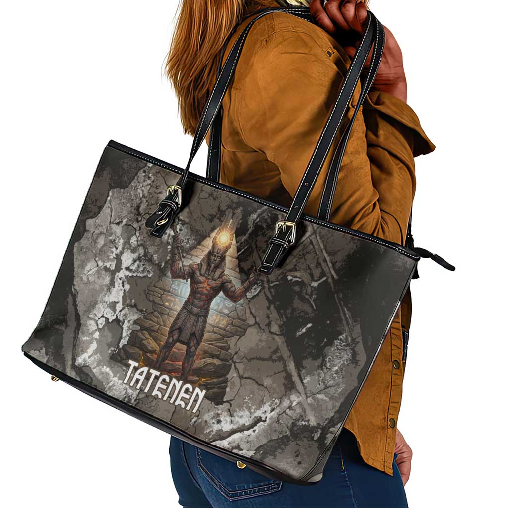 Tatenen Leather Tote Bag Rising Hand Design Egyptian God of Creation and Earth Emergence