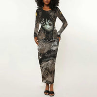 Tatenen Long Sleeve Bodycon Dress Rising Hand Design Egyptian God of Creation and Earth Emergence