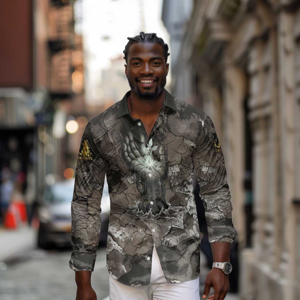 Tatenen Long Sleeve Button Shirt Rising Hand Design Egyptian God of Creation and Earth Emergence