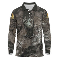 Tatenen Long Sleeve Polo Shirt Rising Hand Design Egyptian God of Creation and Earth Emergence