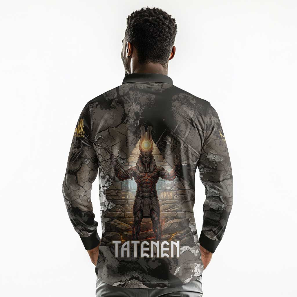 Tatenen Long Sleeve Polo Shirt Rising Hand Design Egyptian God of Creation and Earth Emergence
