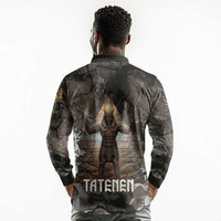Tatenen Long Sleeve Polo Shirt Rising Hand Design Egyptian God of Creation and Earth Emergence
