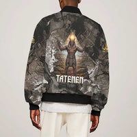 Tatenen Sleeve Zip Bomber Jacket Rising Hand Design Egyptian God of Creation and Earth Emergence
