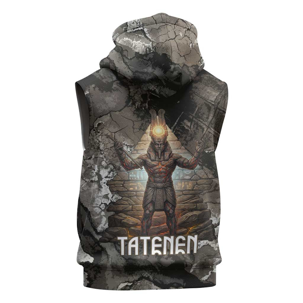 Tatenen Sleeveless Zip Hoodie Rising Hand Design Egyptian God of Creation and Earth Emergence