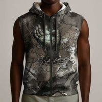 Tatenen Sleeveless Zip Hoodie Rising Hand Design Egyptian God of Creation and Earth Emergence