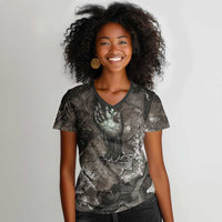 Tatenen Women V-Neck T-Shirt Rising Hand Design Egyptian God of Creation and Earth Emergence