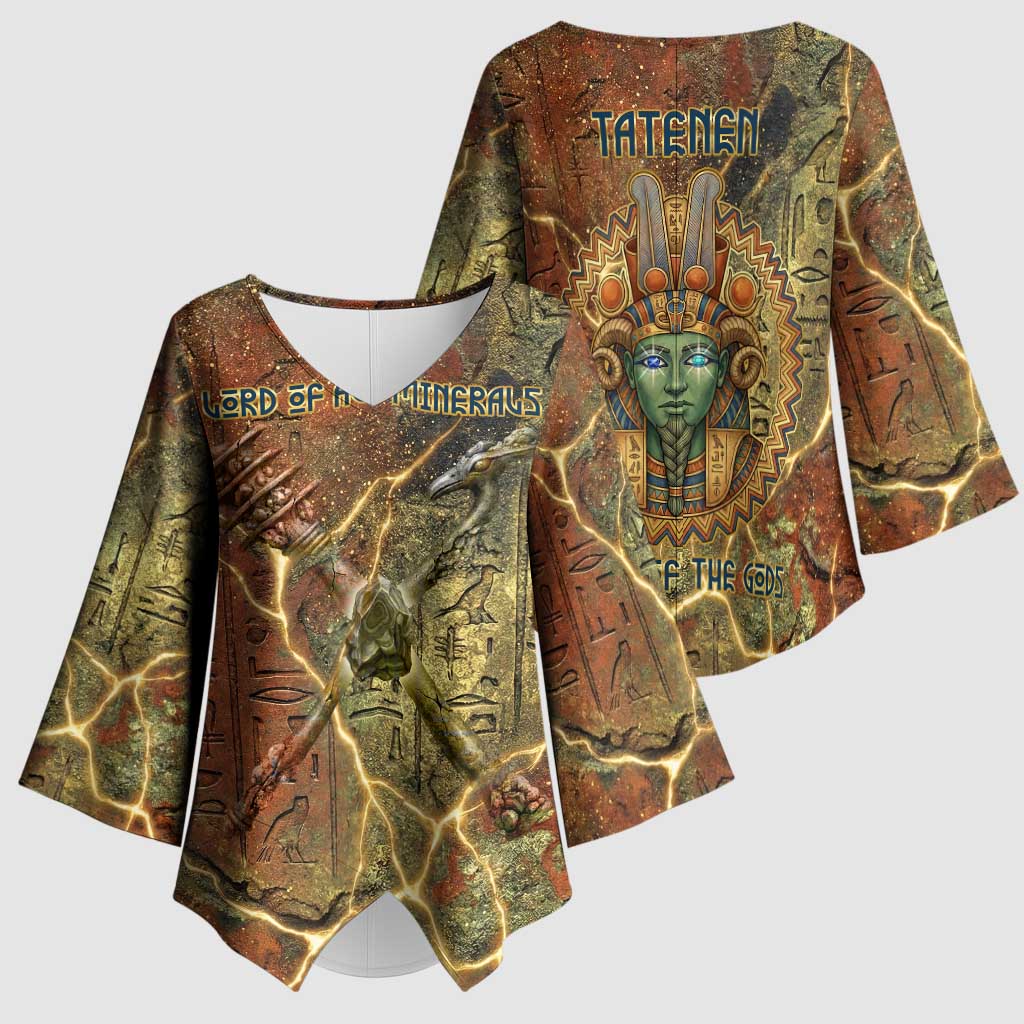 Tatenen Ancient Egyptian Kimono Sleeve Blouse Father of the Gods Design with Minerals