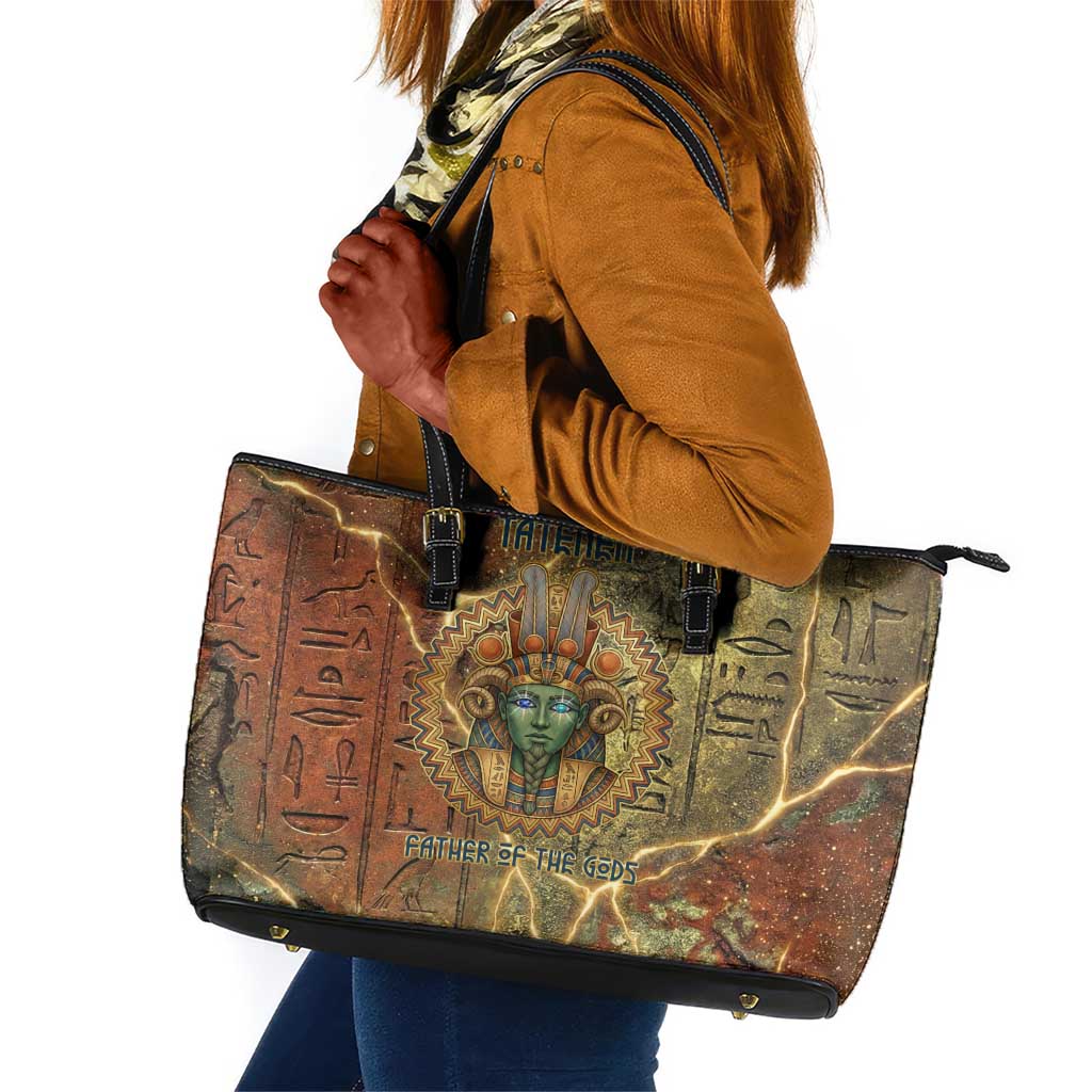 Tatenen Ancient Egyptian Leather Tote Bag Father of the Gods Design with Minerals