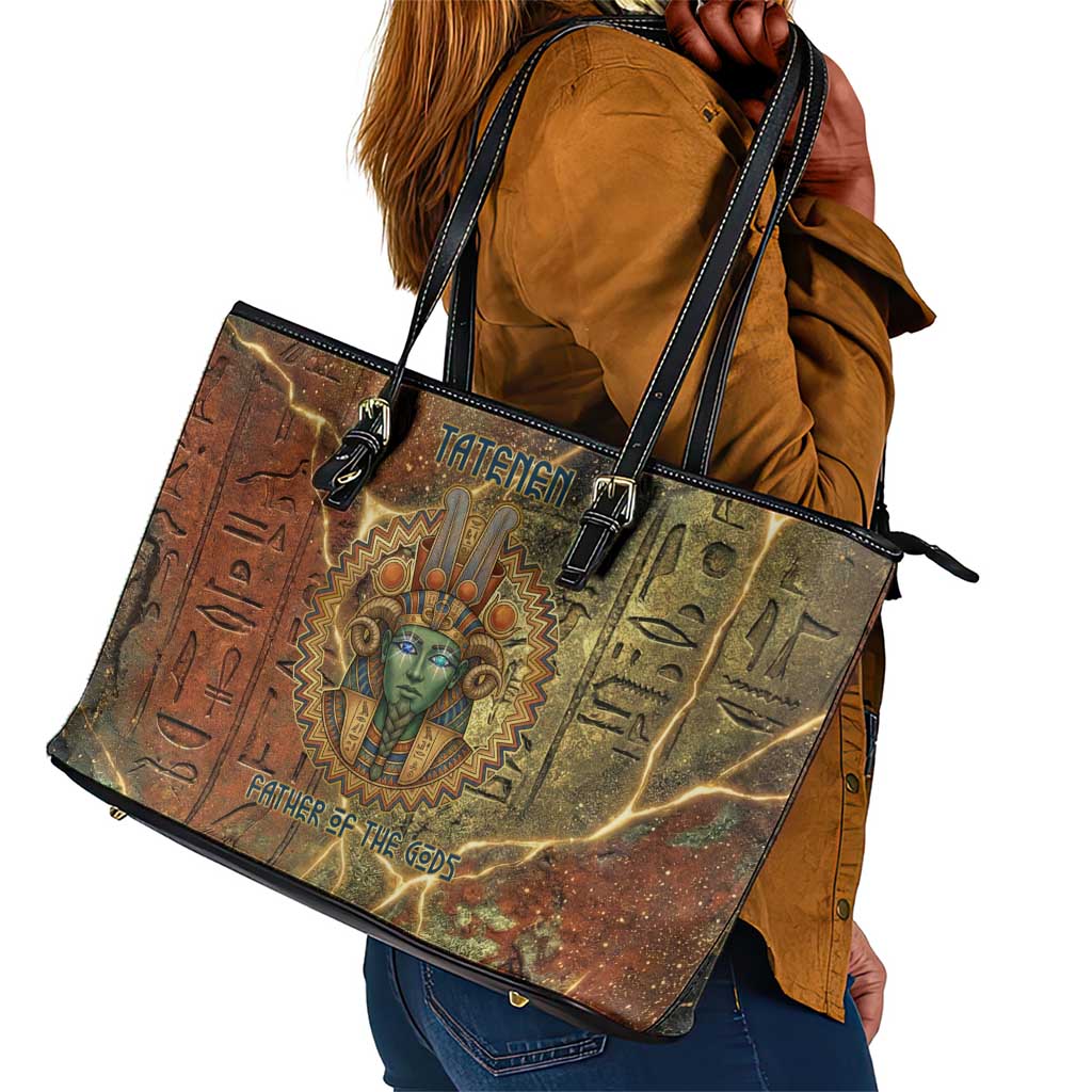 Tatenen Ancient Egyptian Leather Tote Bag Father of the Gods Design with Minerals
