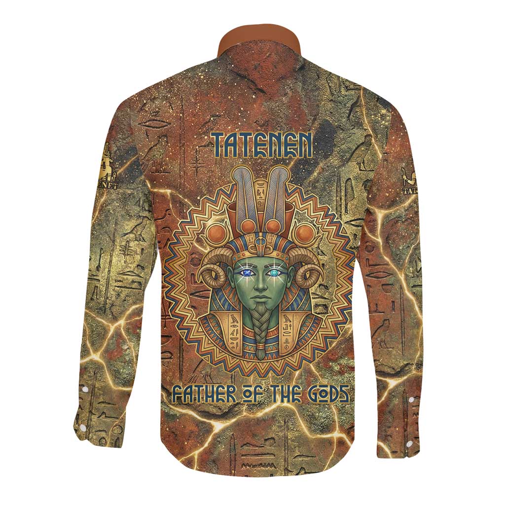 Tatenen Ancient Egyptian Long Sleeve Button Shirt Father of the Gods Design with Minerals