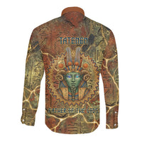 Tatenen Ancient Egyptian Long Sleeve Button Shirt Father of the Gods Design with Minerals