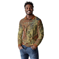 Tatenen Ancient Egyptian Long Sleeve Polo Shirt Father of the Gods Design with Minerals