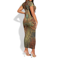 Tatenen Ancient Egyptian Short Sleeve Bodycon Dress Father of the Gods Design with Minerals