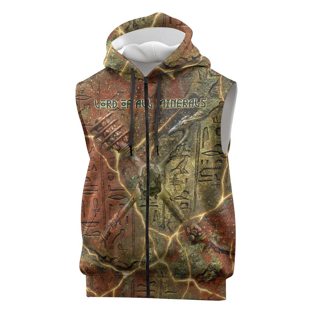Tatenen Ancient Egyptian Sleeveless Zip Hoodie Father of the Gods Design with Minerals