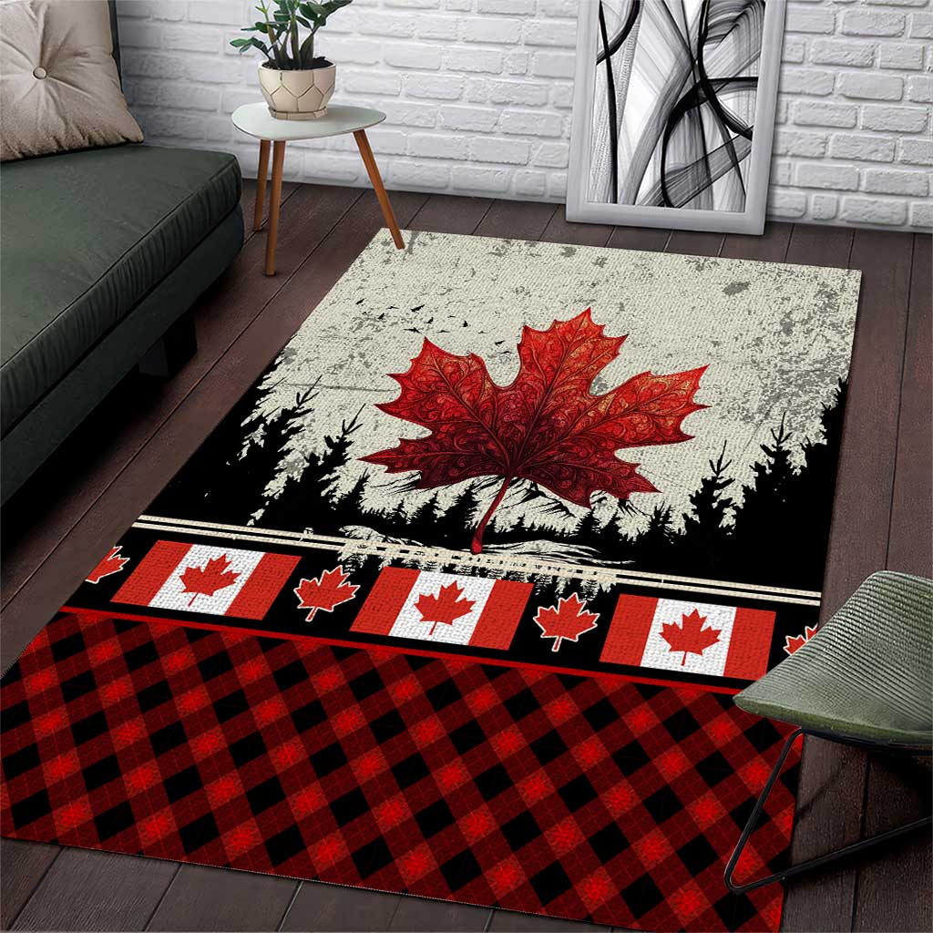 Canada Flag Area Rug Maple Leaf & Plaid Pattern Design