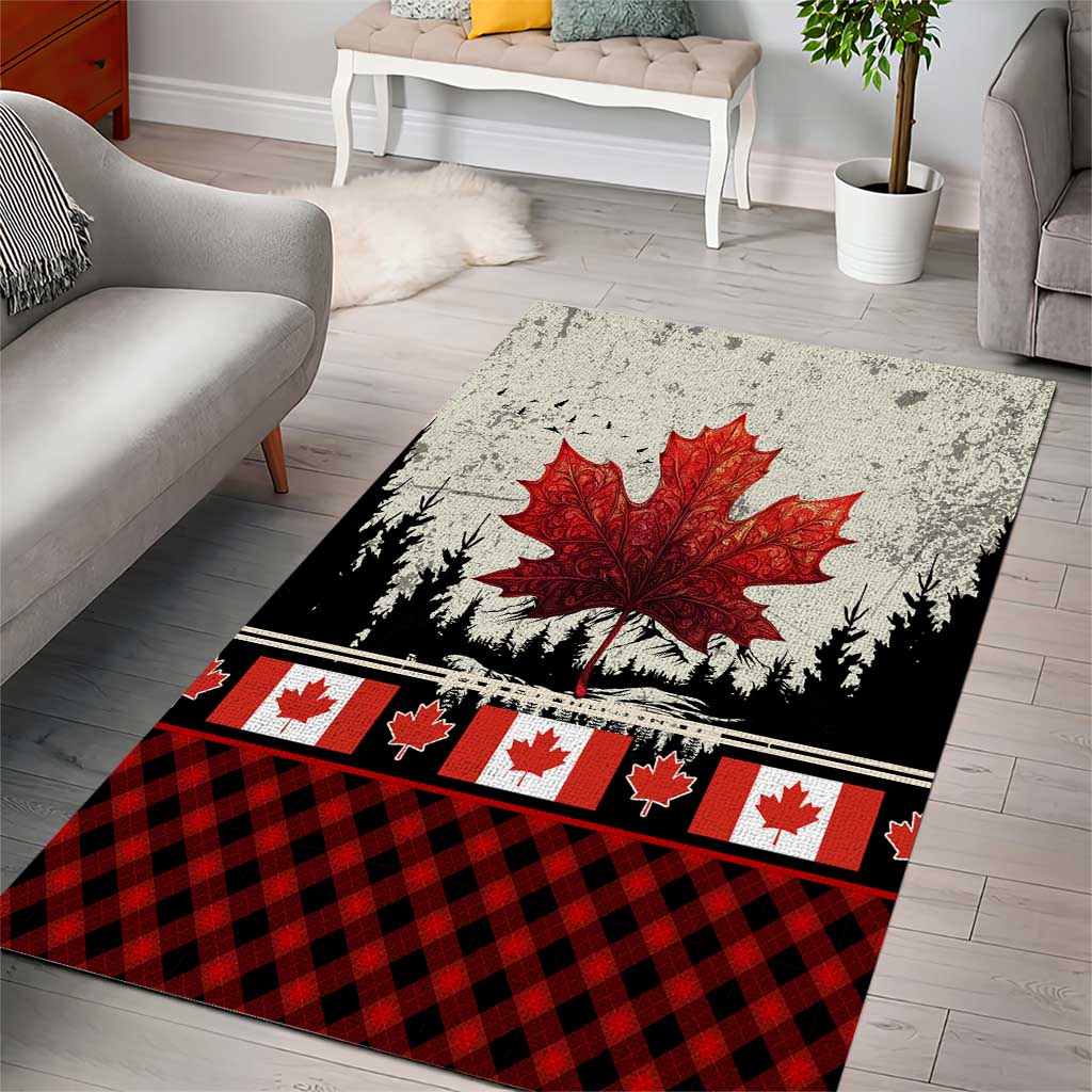 Canada Flag Area Rug Maple Leaf & Plaid Pattern Design