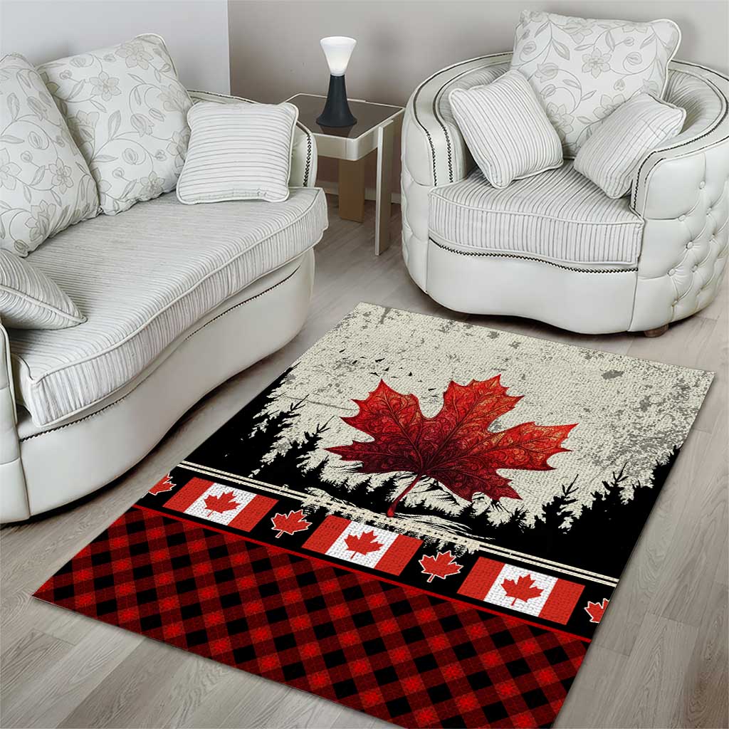 Canada Flag Area Rug Maple Leaf & Plaid Pattern Design
