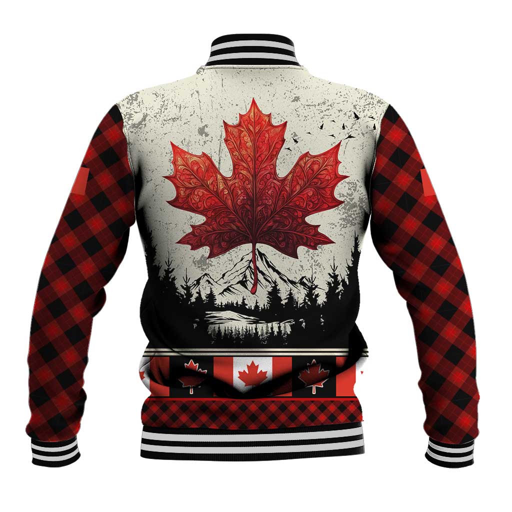 Canada Flag Baseball Jacket Maple Leaf & Plaid Pattern Design