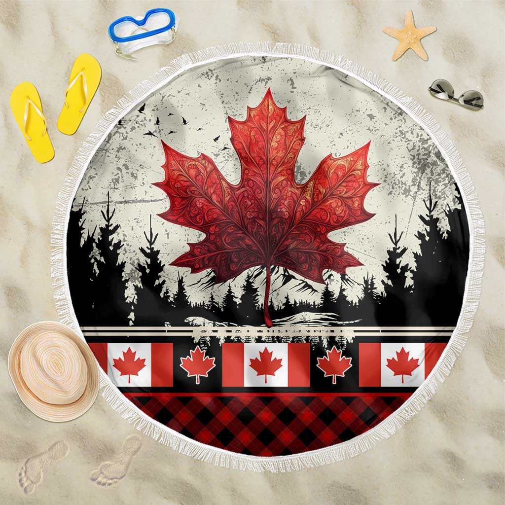 Canada Flag Beach Blanket Maple Leaf & Plaid Pattern Design
