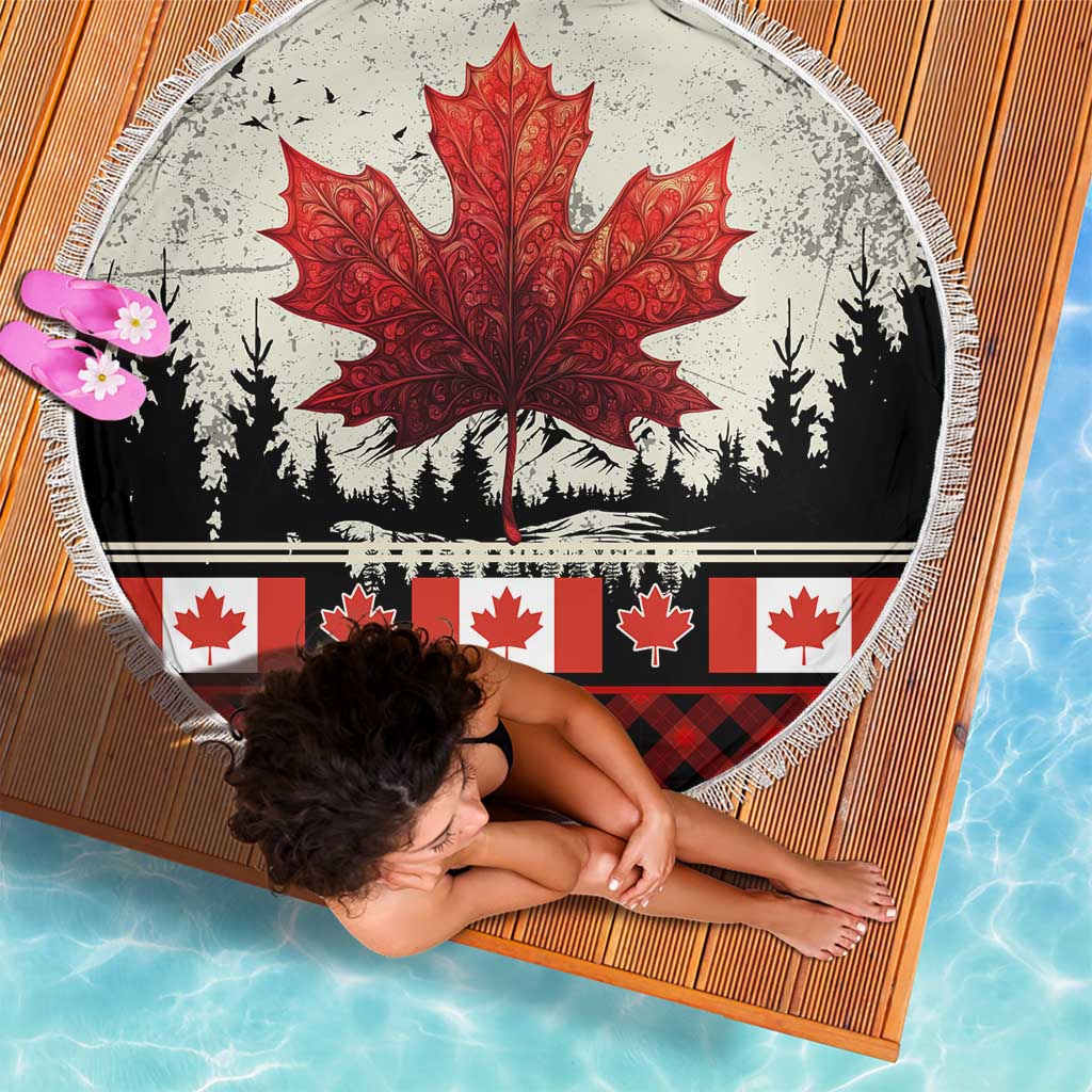 Canada Flag Beach Blanket Maple Leaf & Plaid Pattern Design