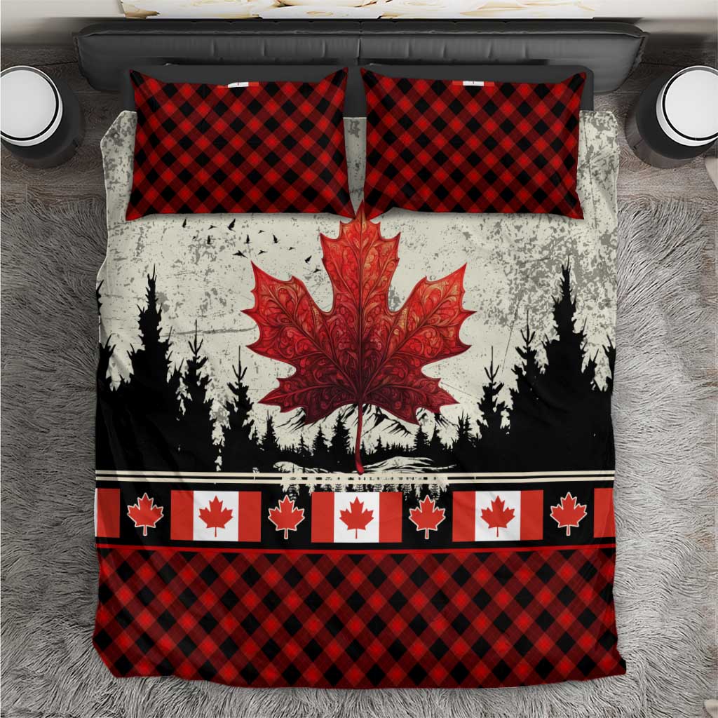 Canada Flag Bedding Set Maple Leaf & Plaid Pattern Design
