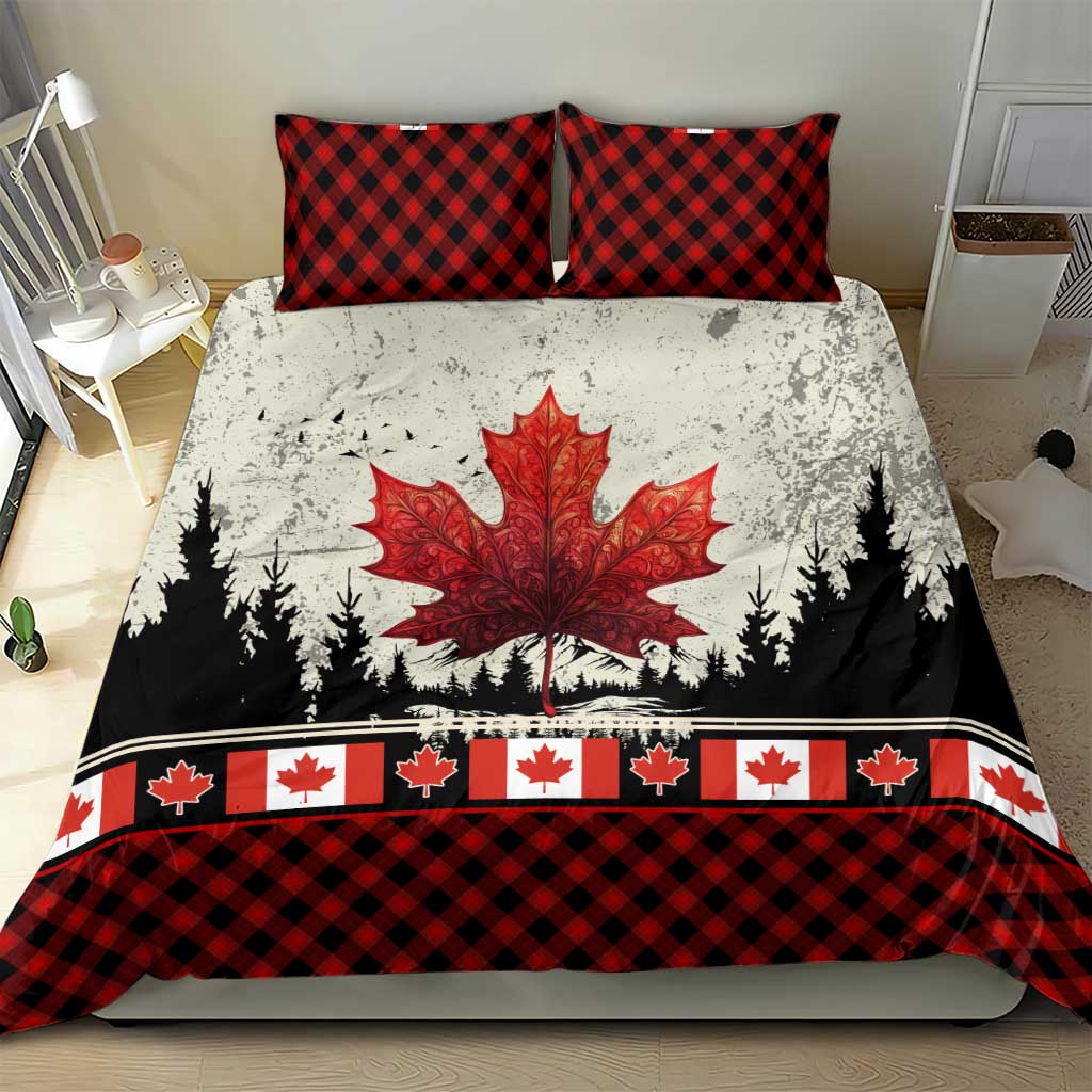 Canada Flag Bedding Set Maple Leaf & Plaid Pattern Design