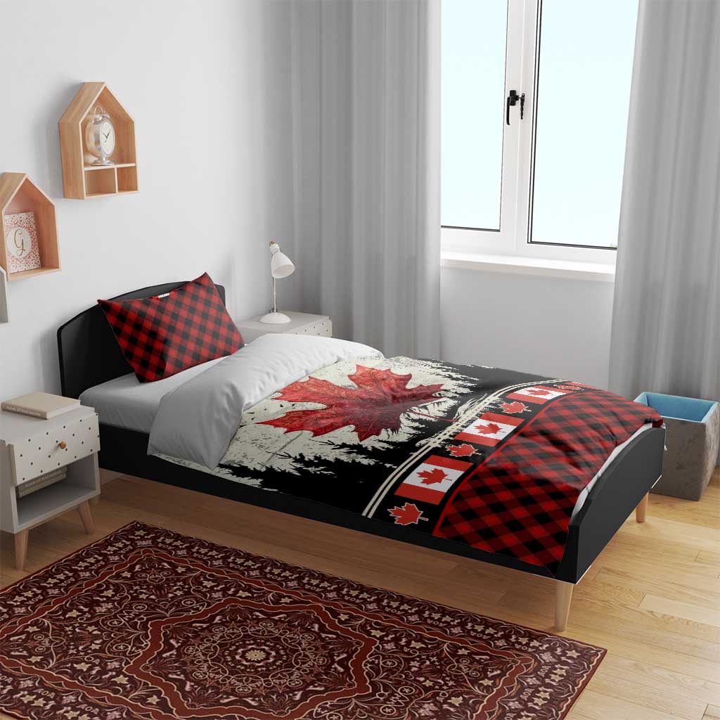 Canada Flag Bedding Set Maple Leaf & Plaid Pattern Design