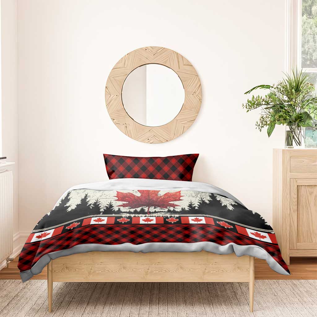 Canada Flag Bedding Set Maple Leaf & Plaid Pattern Design