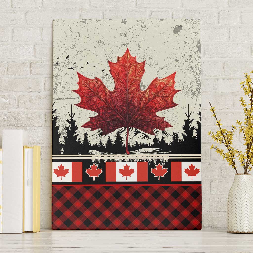 Canada Flag Canvas Wall Art Maple Leaf & Plaid Pattern Design