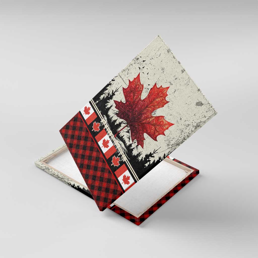 Canada Flag Canvas Wall Art Maple Leaf & Plaid Pattern Design