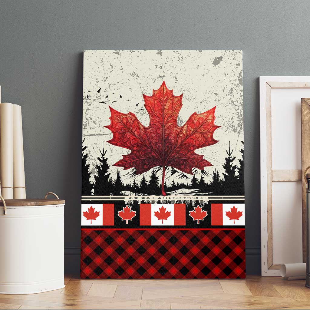 Canada Flag Canvas Wall Art Maple Leaf & Plaid Pattern Design