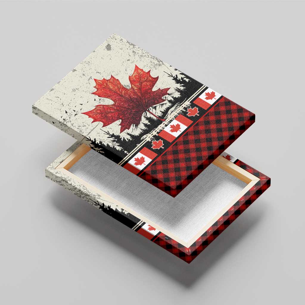 Canada Flag Canvas Wall Art Maple Leaf & Plaid Pattern Design