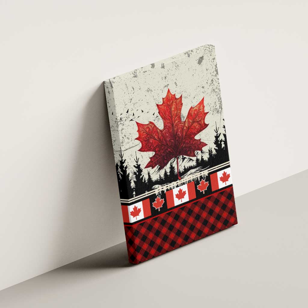 Canada Flag Canvas Wall Art Maple Leaf & Plaid Pattern Design