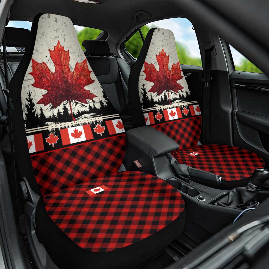 Canada Flag Car Seat Cover Maple Leaf & Plaid Pattern Design