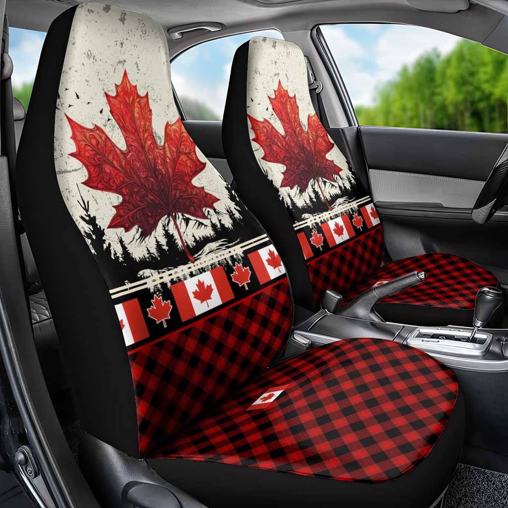 Canada Flag Car Seat Cover Maple Leaf & Plaid Pattern Design