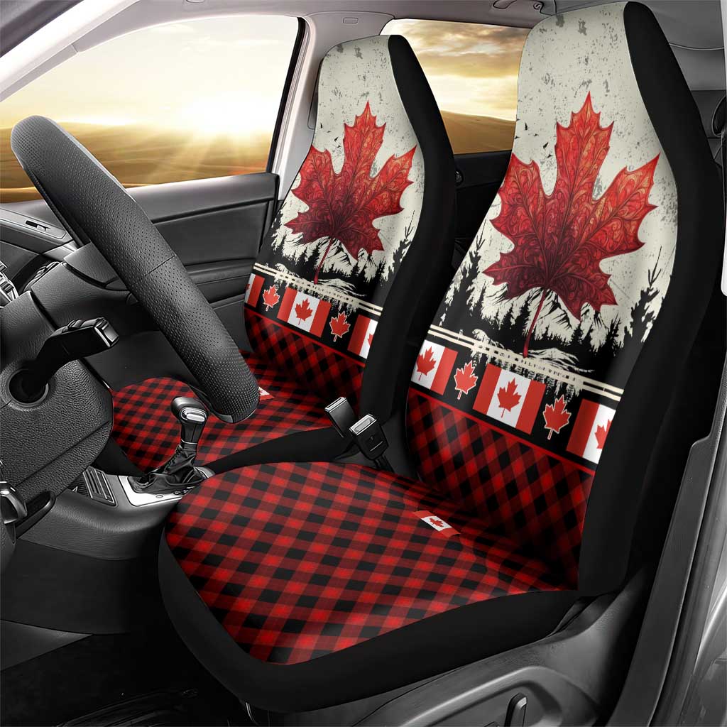 Canada Flag Car Seat Cover Maple Leaf & Plaid Pattern Design